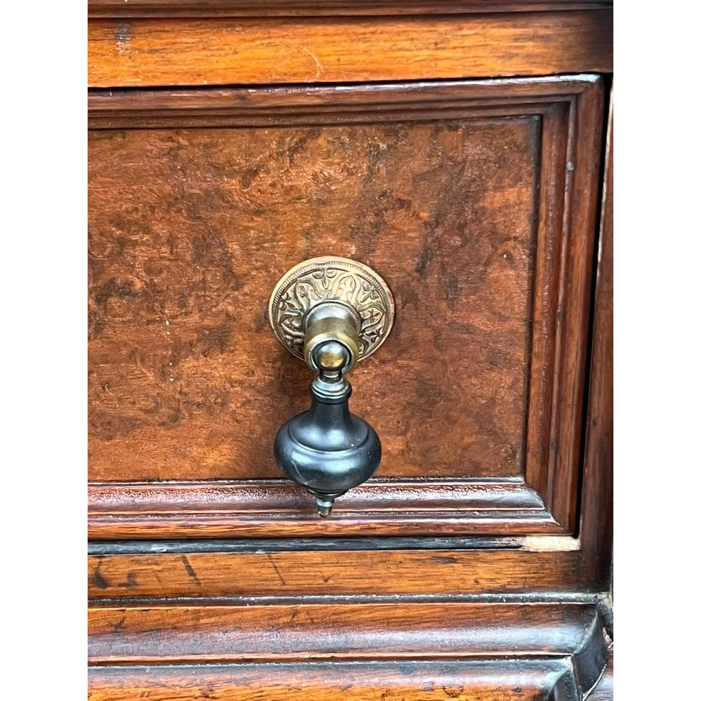 Antique Victorian Walnut and Burl Glass Door Bookcase c. 1900