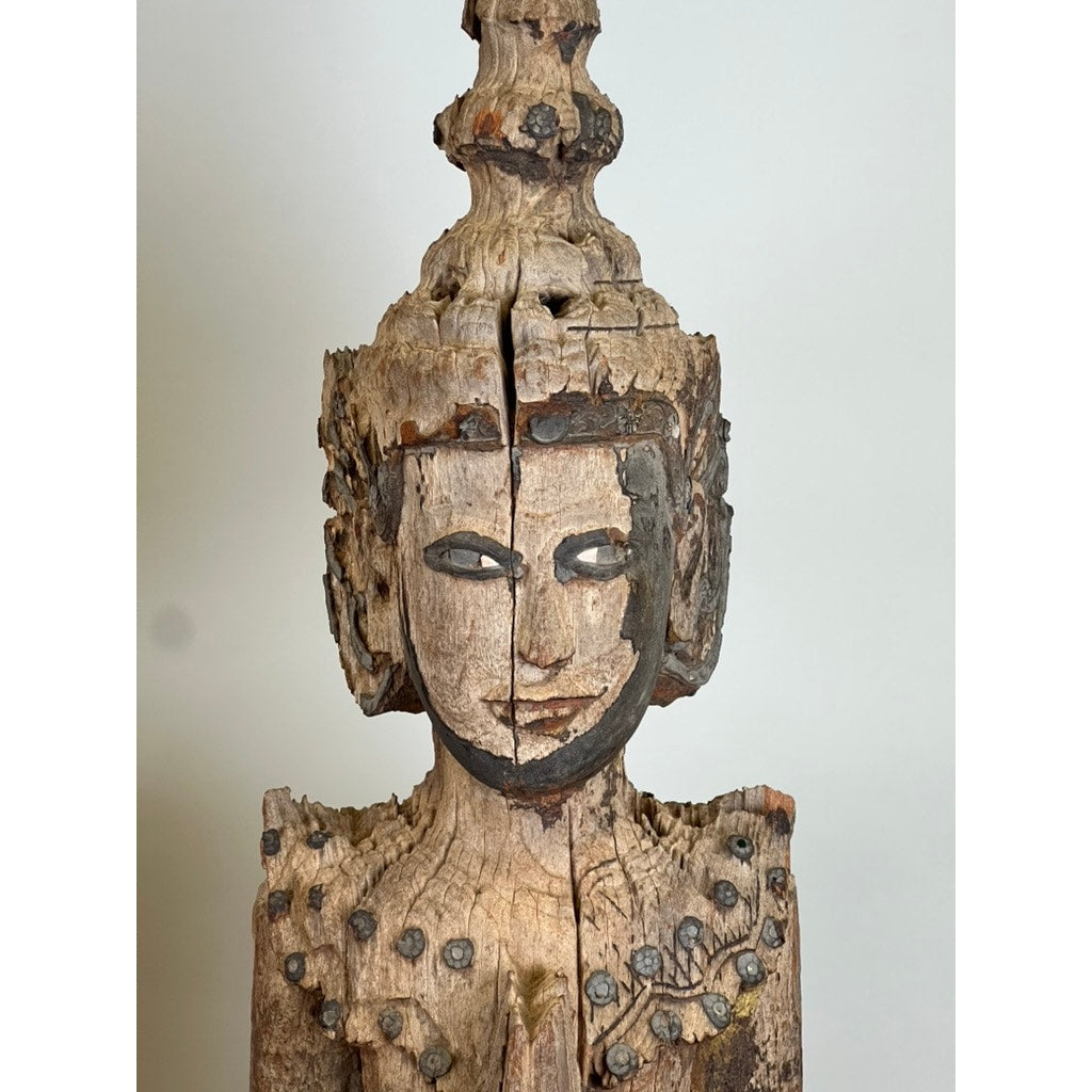 Antique Burmese Teak Monastic Attendants or Guardian Angels c. 19th Century