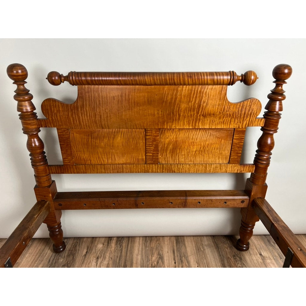 Antique Federal Period Solid Tiger Maple Cannonball Bed c. 1830