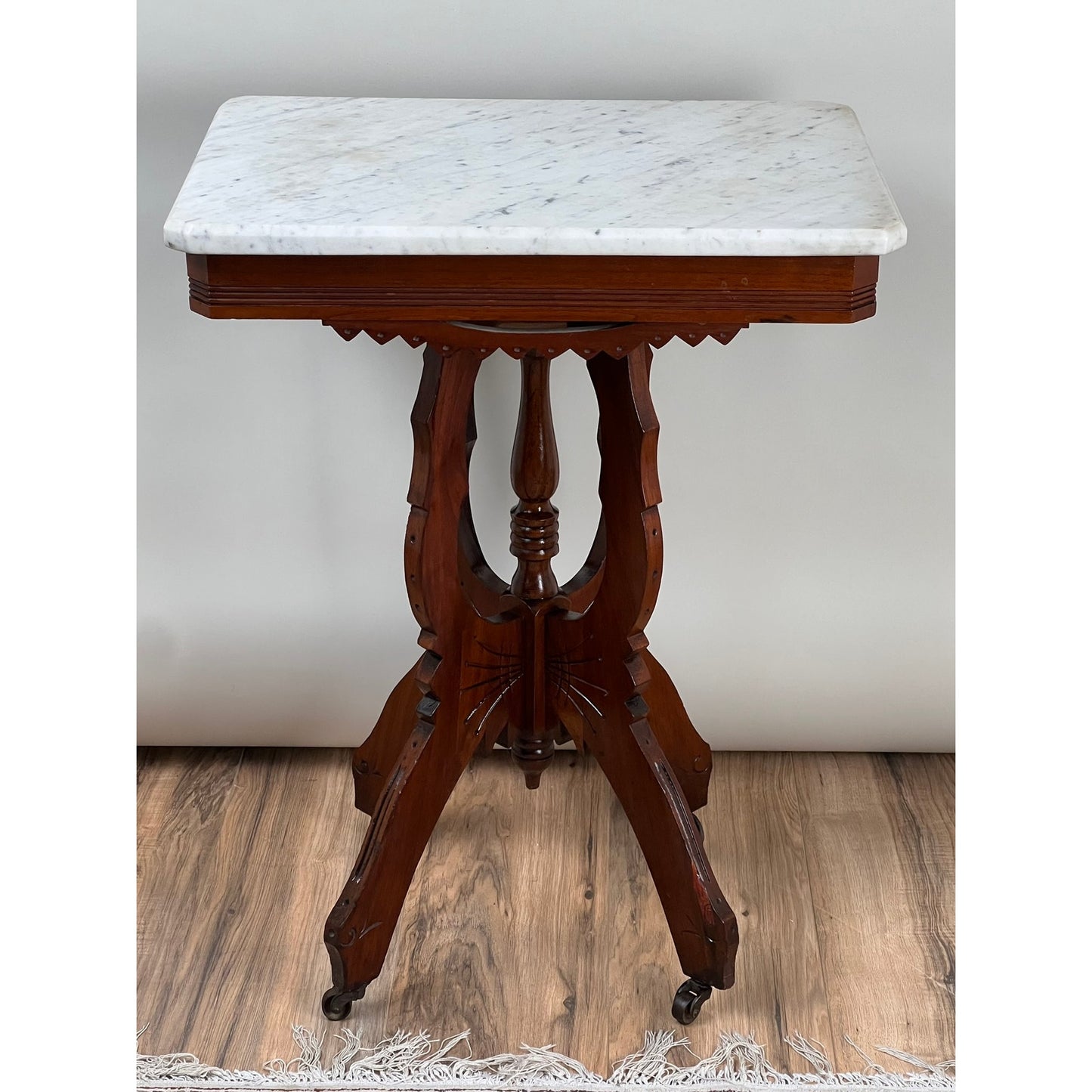 Antique Walnut Eastlake Victorian Marble Top Stand c. 1880