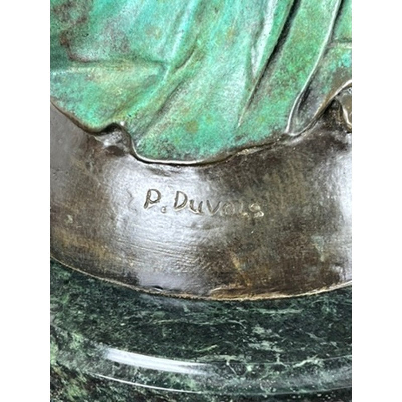 Vintage Patinated Bronze Sculpture “Sacred Heart” signed P. Duvois 27"h