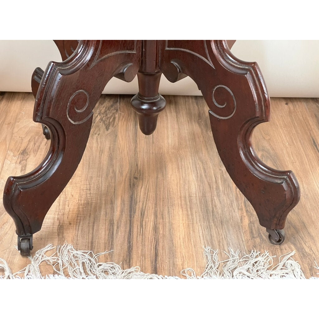 Antique Victorian Black Walnut Rococo Revival Marble Top Table c. 1860
