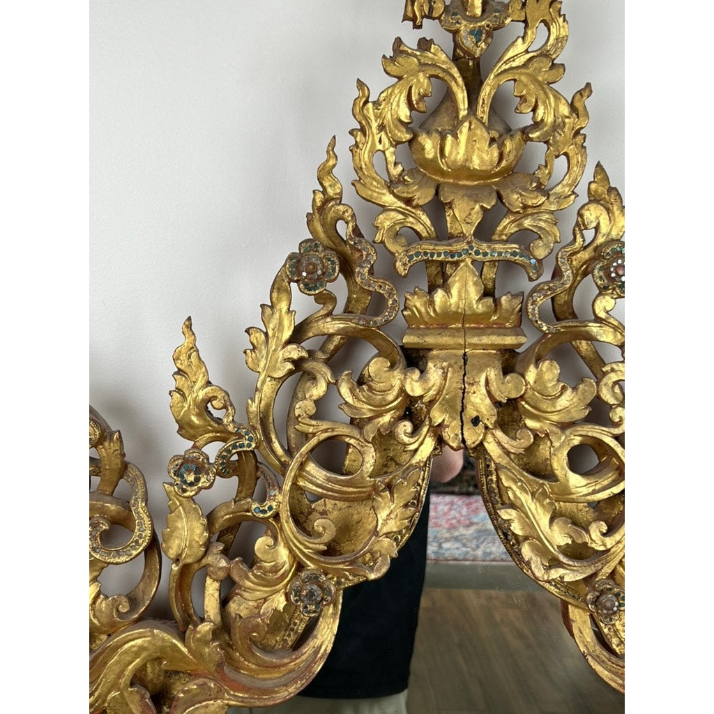 Antique Giltwood Burmese Shrine Mirror c. 19th Century