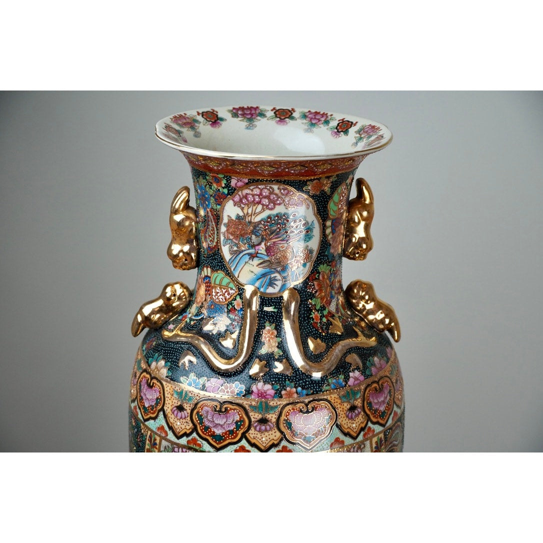 Antique Japanese Satsuma Style 24” Porcelain Vase c. Early 20th Century