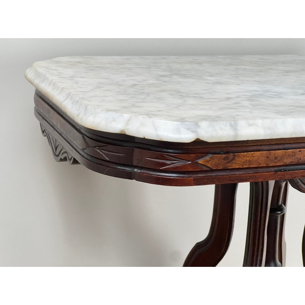 Antique Victorian Black Walnut Rococo Revival Marble Top Table c. 1860