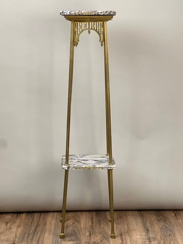 Vintage Early 20th Century Louis XV Two Tier Brass and Marble Plant Stand