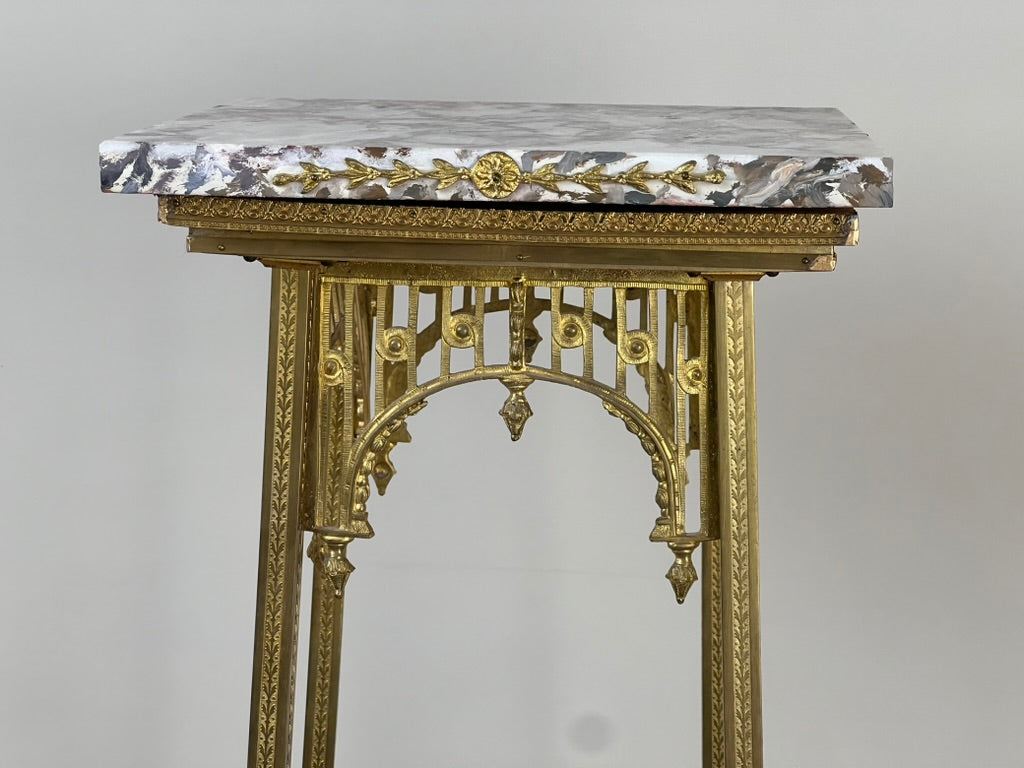 Vintage Early 20th Century Louis XV Two Tier Brass and Marble Plant Stand