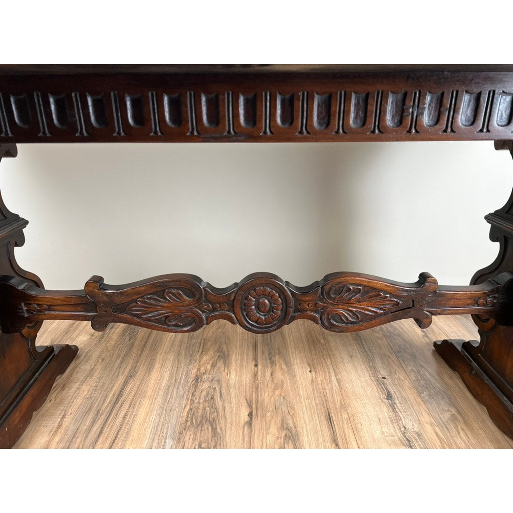 Antique Italian Renaissance Revival Walnut Trestle Console Table c. Late 19th Century