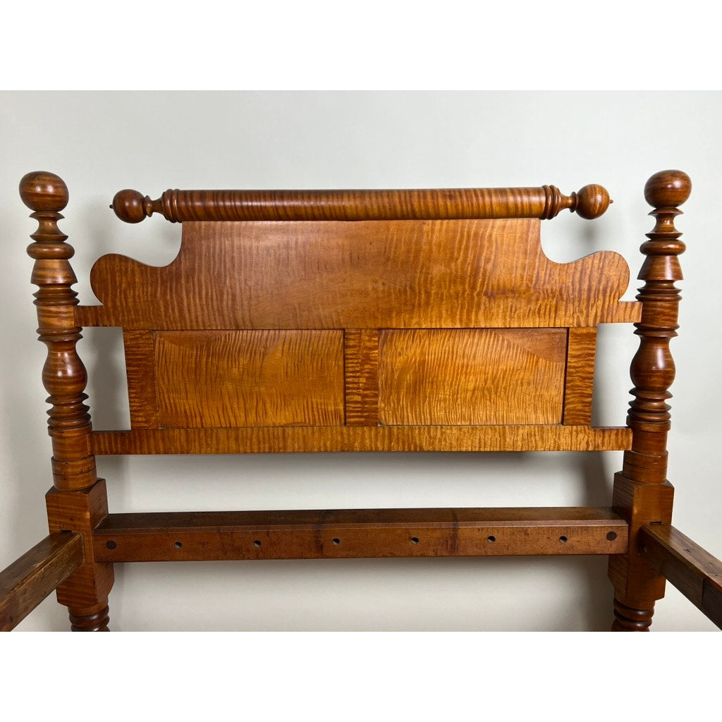 Antique Federal Period Solid Tiger Maple Cannonball Bed c. 1830