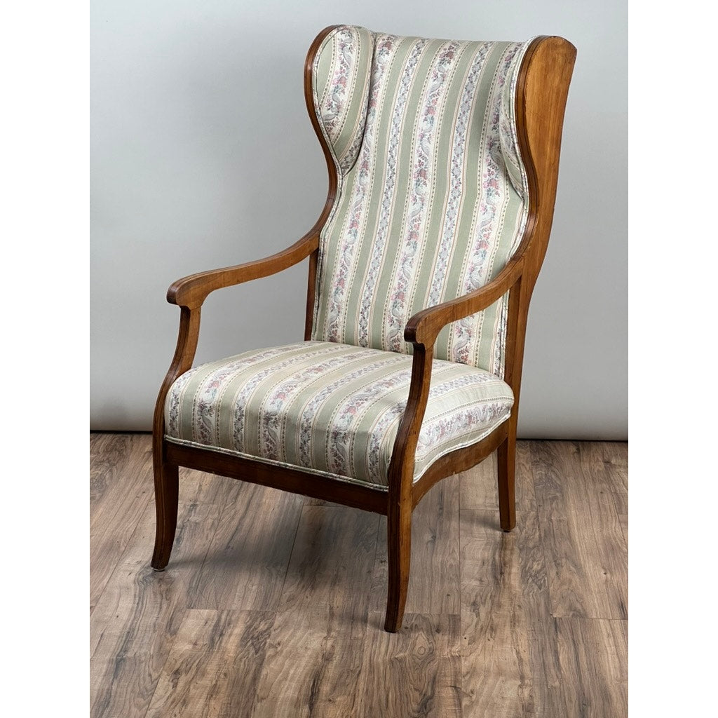Antique 19th Century Biedermeier Fruitwood Wing Back Chair Probably German or Austrian