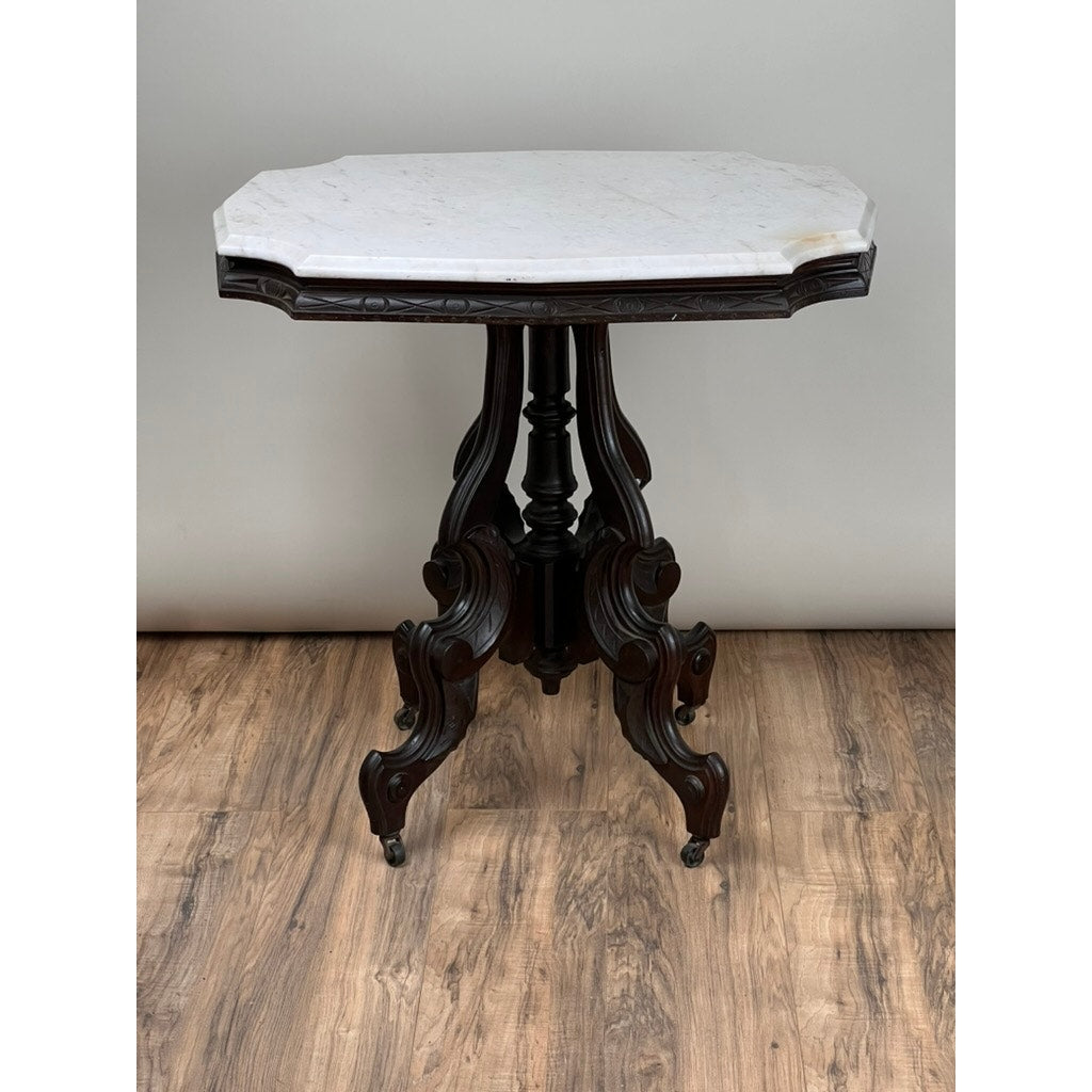 Antique Victorian Walnut Marble Top Stand c. 1890