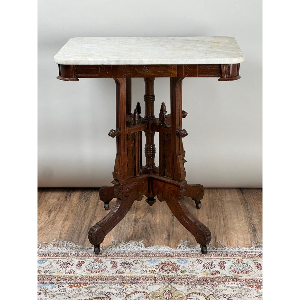 Antique Walnut Eastlake Victorian Tetrapod Marble Top Table c. 1880