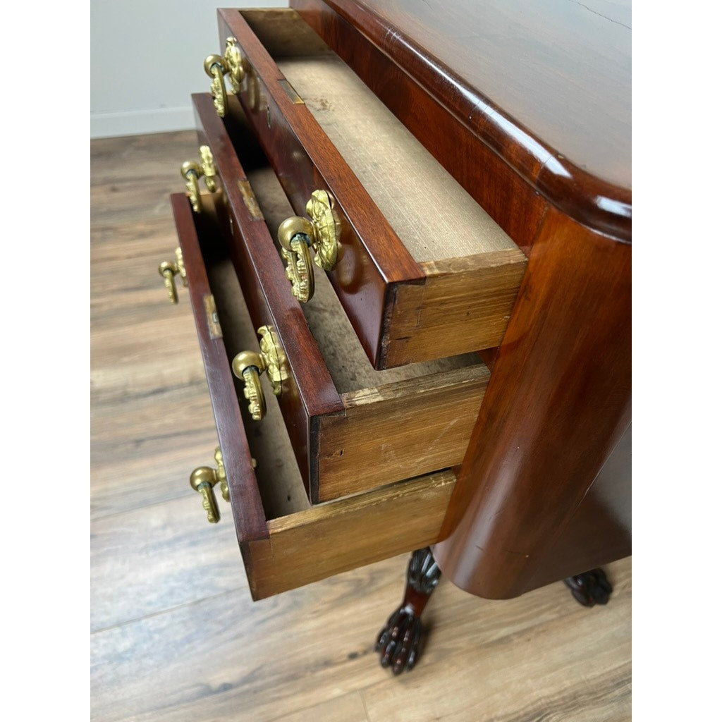 Antique Federal Period Mahogany Three Drawer Stand with Embossed Brass Pulls c. 1820