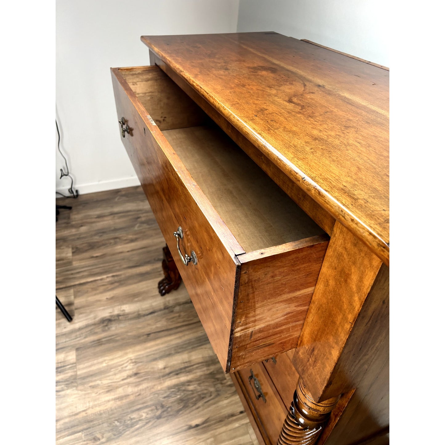 Antique Cherry Late Federal Paw Foot Four Drawer Chest c. 1840