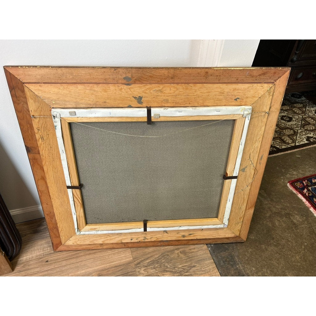 Oil on Canvas Painting of French Man-o-War in Gilt Frame, Unsigned
