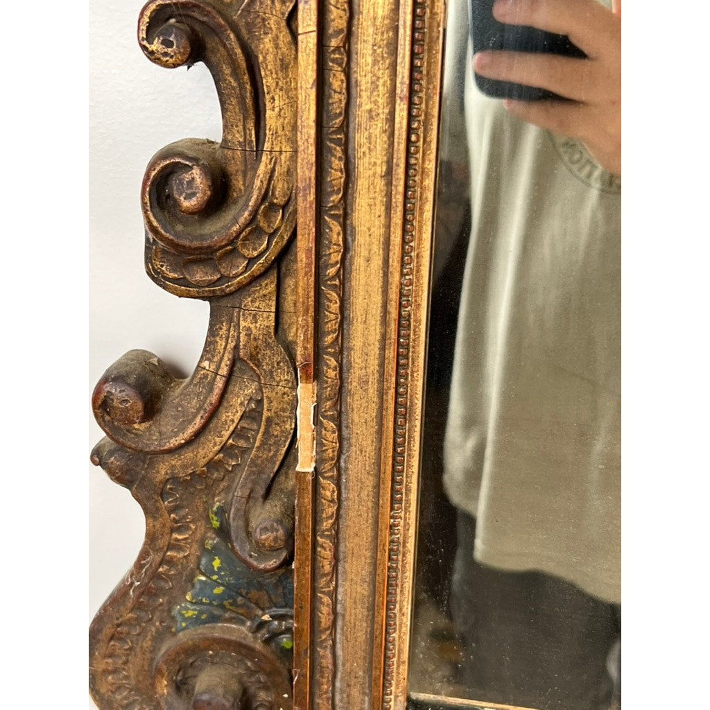 Antique Italian Regency Style Wall Mirror with Cherub Crest