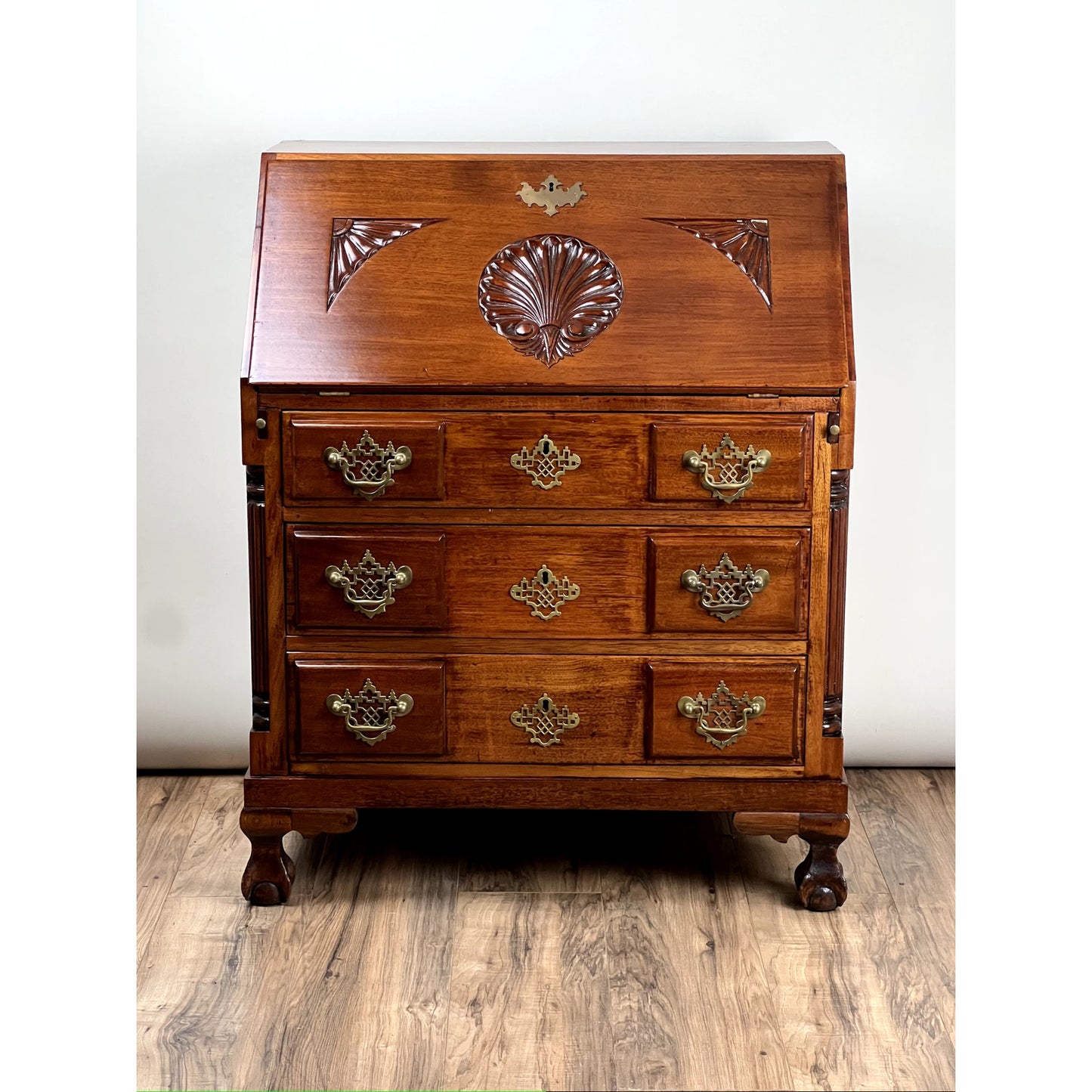 Antique Chippendale Style Mahogany Block Front Secretary c. 1910