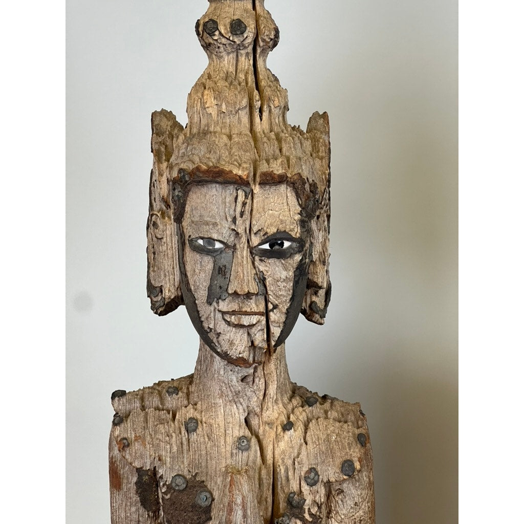 Antique Burmese Teak Monastic Attendants or Guardian Angels c. 19th Century