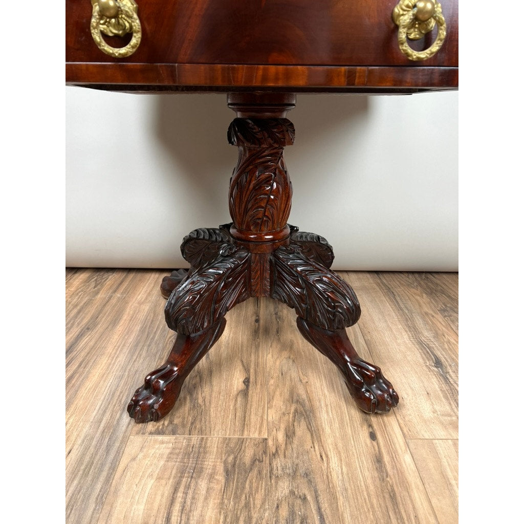 Antique Federal Period Mahogany Three Drawer Stand with Embossed Brass Pulls c. 1820