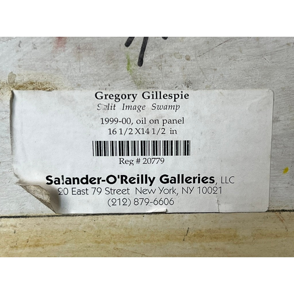 Oil on Panel “Split Image Swamp” by Gregory Gillespie with Gallery Label on Verso