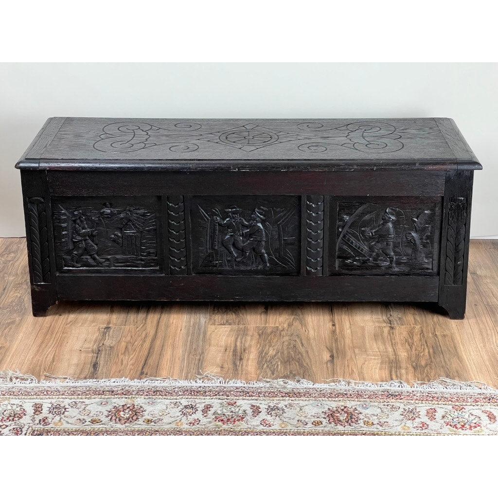 Antique English Oak Jacobean Style Coffer c. Late 19th Century