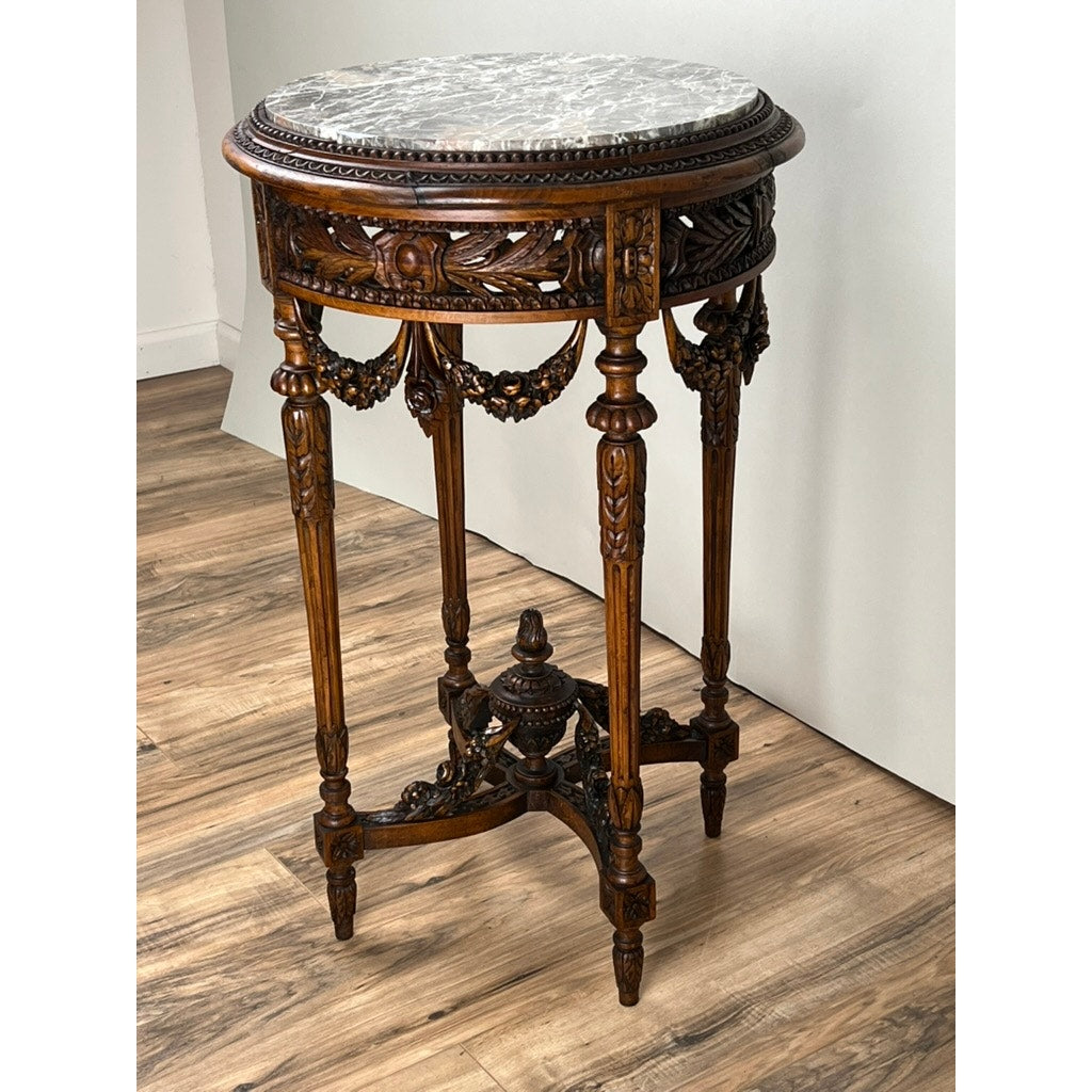 Antique Louis XVI Style Marble Top Side Table Hand Carved in Belgium c. Late 19th Century