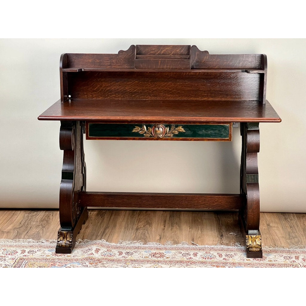 Vintage Scandinavian Solid Quarter Sawn Oak Writing Desk