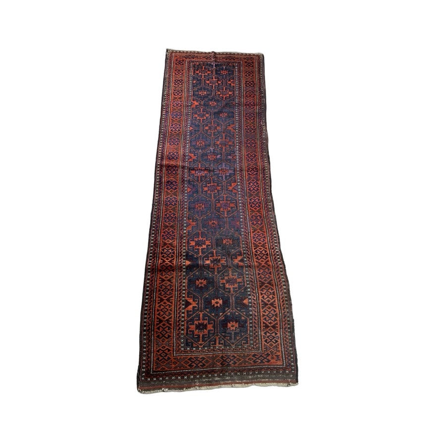 Antique Baluch Khorasan Runner with Repeating Octagonal Medallions c. Late 19th Century – 2’10 x 9’1
