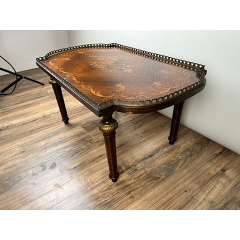 Late 19th century Louis XVI style coffee table, antique rosewood with marquetry inlay.
