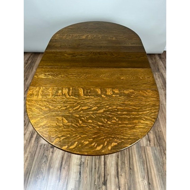 Vintage Tiger Oak Paw Foot Dining Table with Three Leaves c. 1940