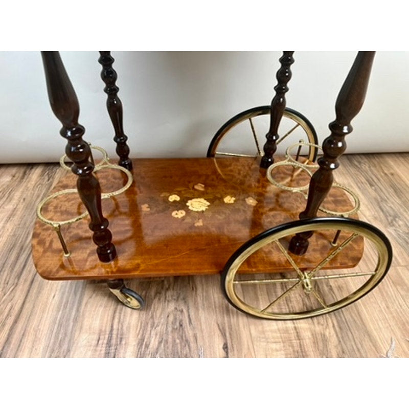 Vintage Fine Italian Burlwood Marquetry Tea Cart by Sorrento