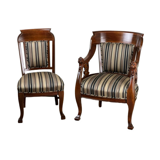 Vintage Mahogany Edwardian Style Lions Head His and Hers Parlor Chairs