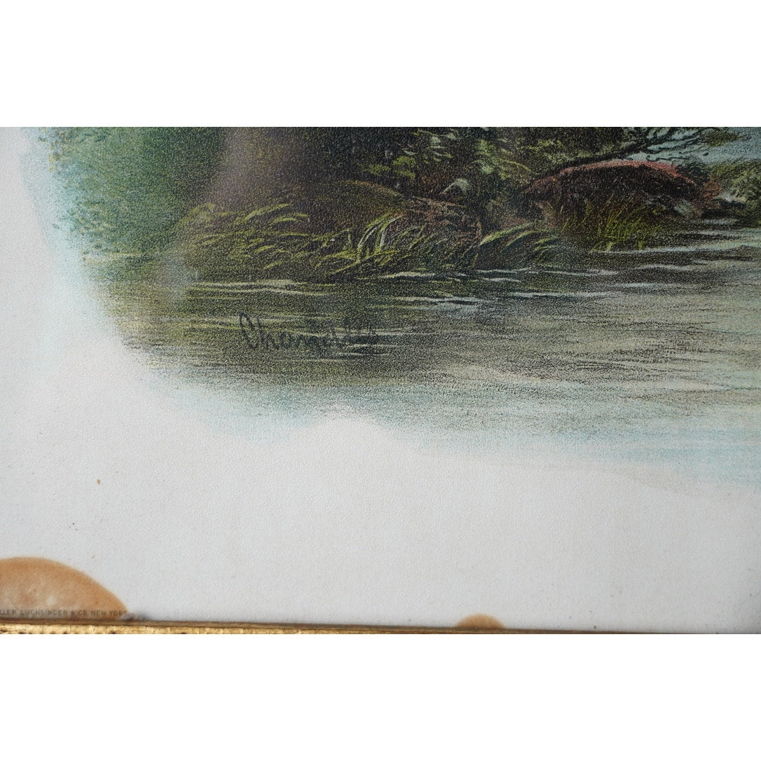 Antique Victorian Art Print “Boating by Moonlight” by William Henry Chandler dated 1893