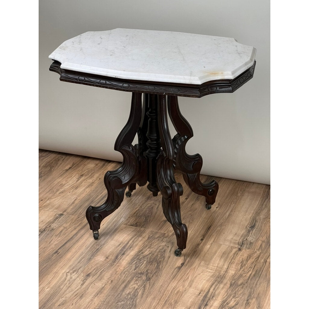Antique Victorian Walnut Marble Top Stand c. 1890