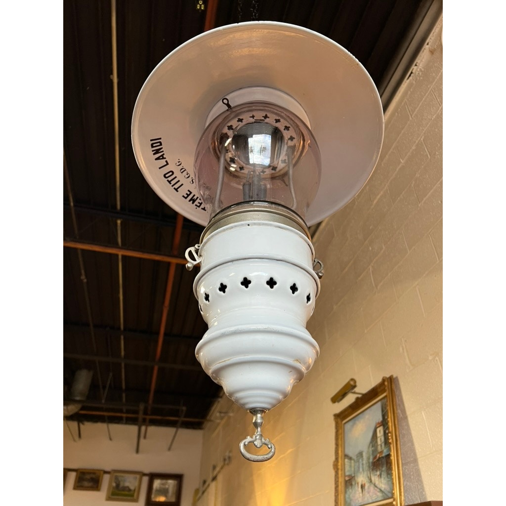 Antique French Industrial White Porcelain Gas Lamp “Systeme Tito Landi” c. 1900