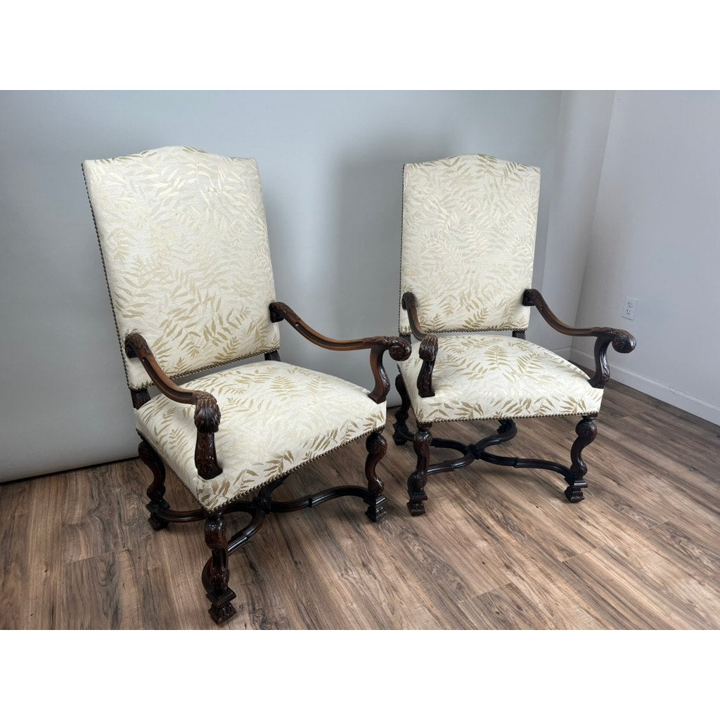 Antique Pair of French Régence Style Carved Mahogany Arm Chairs, c. Early 19th Century