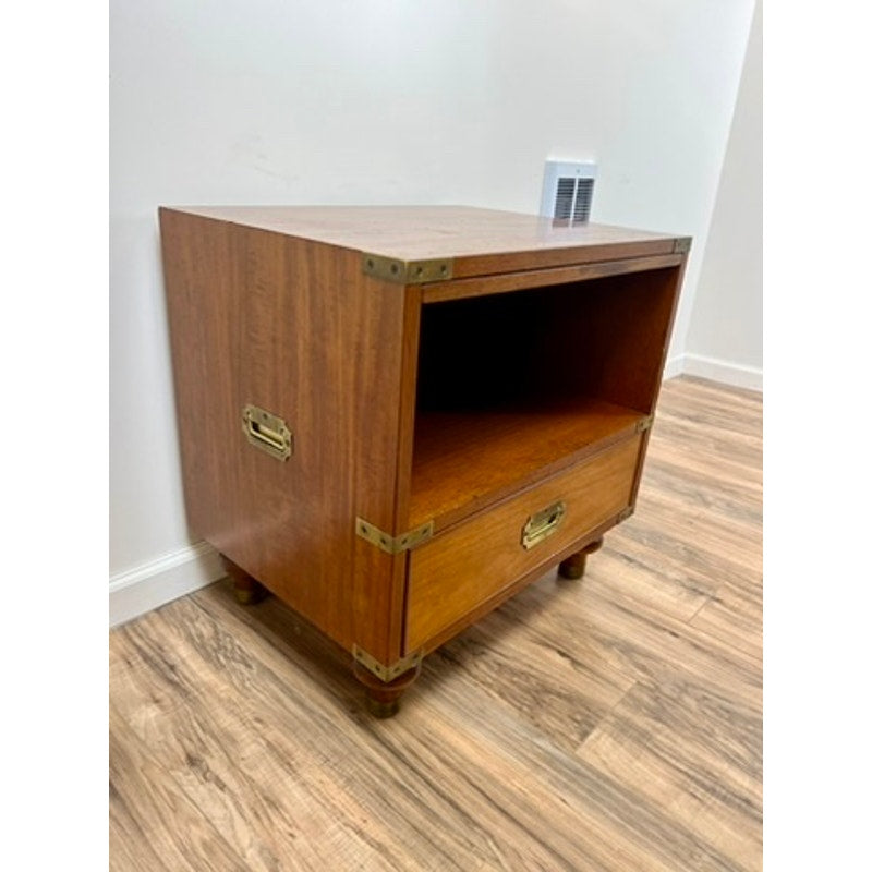 Vintage Mid-Century Modern Fruitwood Campaign Style End Table
