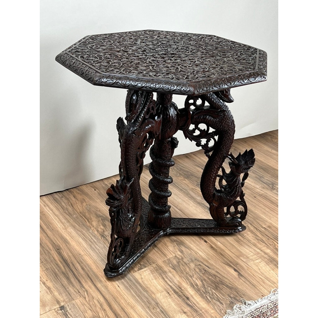 Antique Burmese Carved Dragon and Serpent Table c. 19th Century