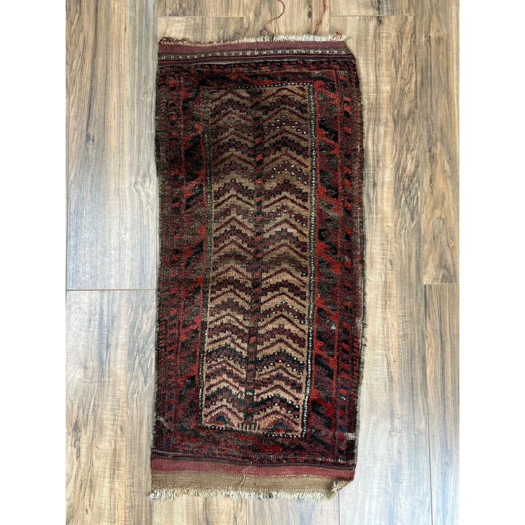 Antique Baluch Tribal Rug Mat with Chevron Field, Southeast Persia or Western Afghanistan, c. Late 19th Century – 1’5 x 3’3