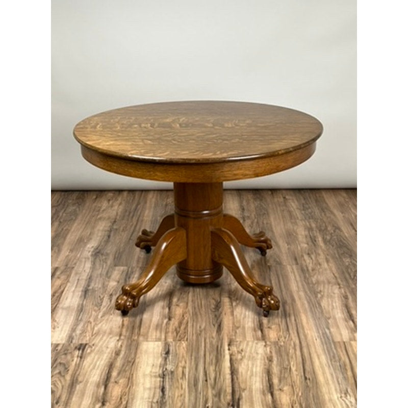 Vintage Tiger Oak Paw Foot Dining Table with Three Leaves c. 1940