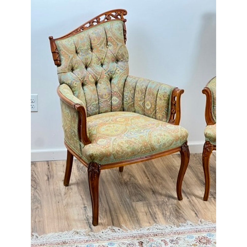 Vintage Pair Hollywood Regency Style Angel Wing Back Chairs