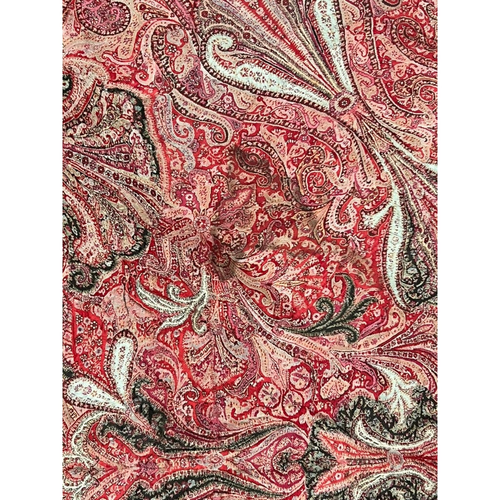 Antique Kashmiri Kani Woven Square Shawl with Radiating Medallion | India c. 1870–1890