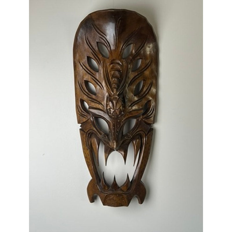 Vintage Filipino Bakunawa dragon mask hand carved in Hawaii 30 inch