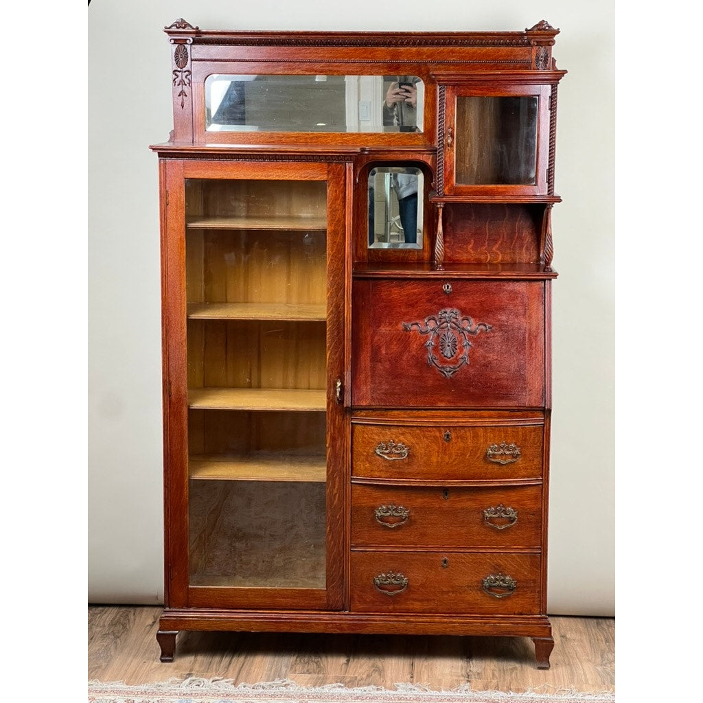 Antique Victorian Oak Side by Side Secretary c. 1900