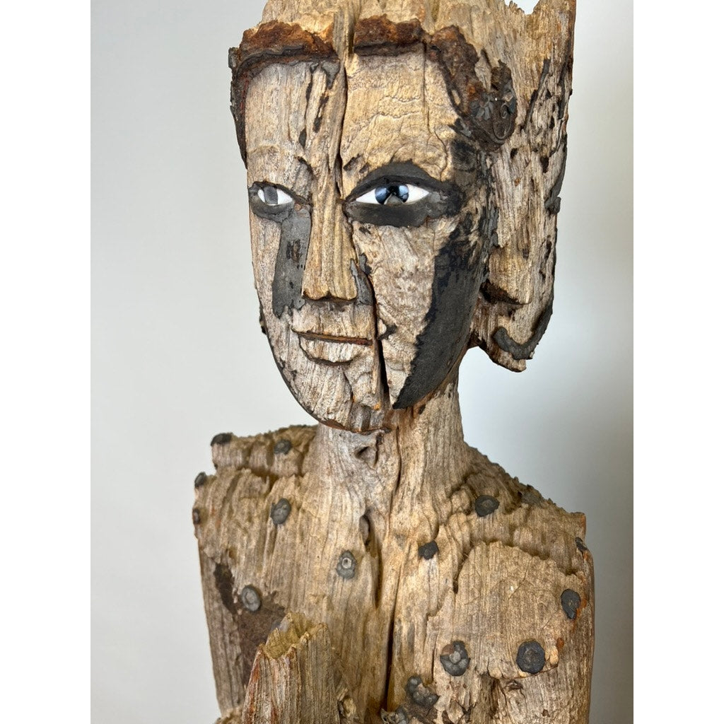 Antique Burmese Teak Monastic Attendants or Guardian Angels c. 19th Century