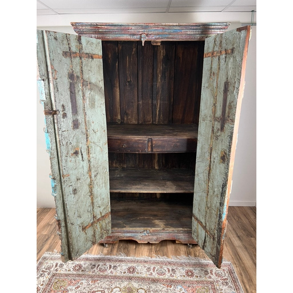 Repurposed Antique Indian Carved Door Armoire