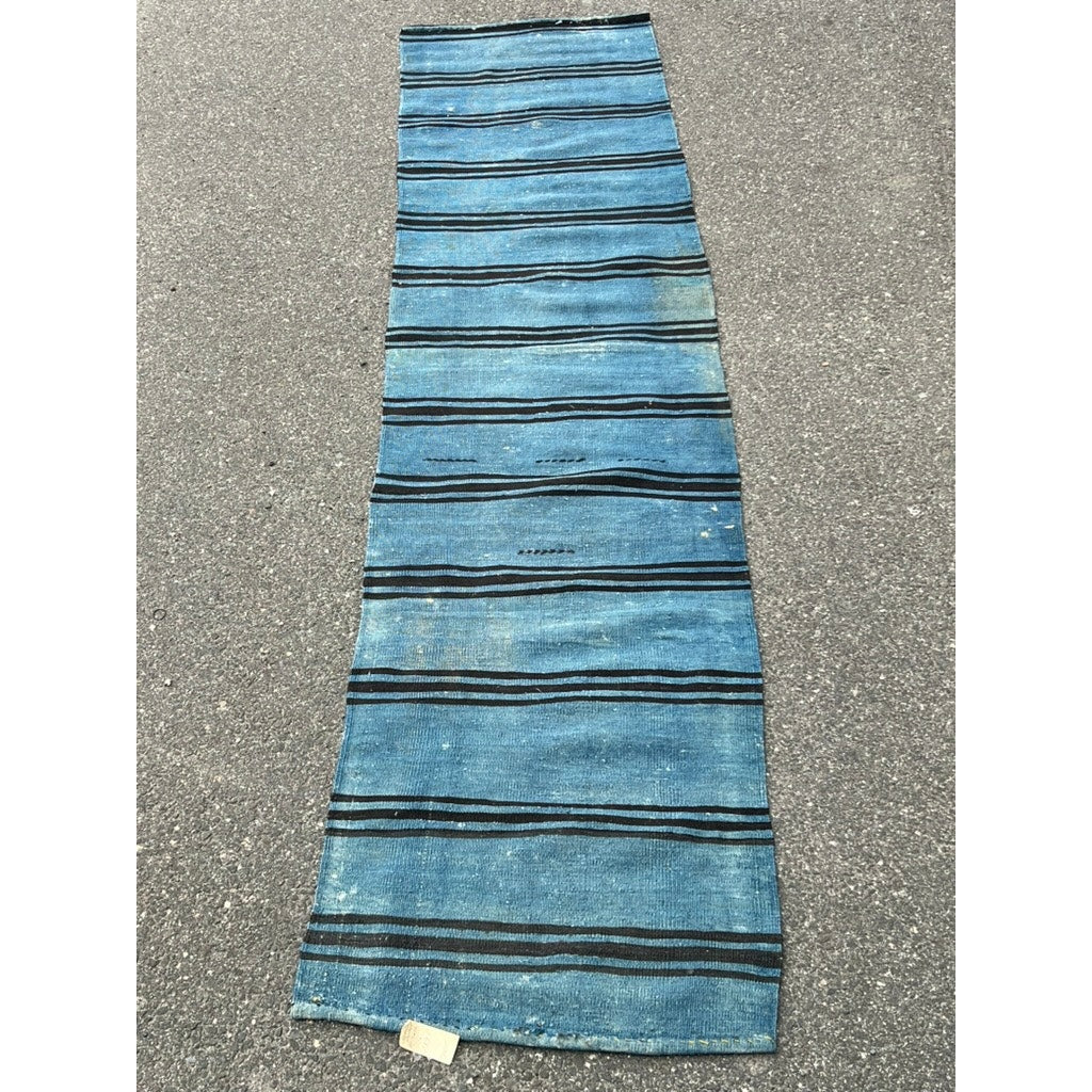 Antique Persian Indigo Blue Handwoven Cotton Runner c. Early 20th Century – 2’ x 9’1