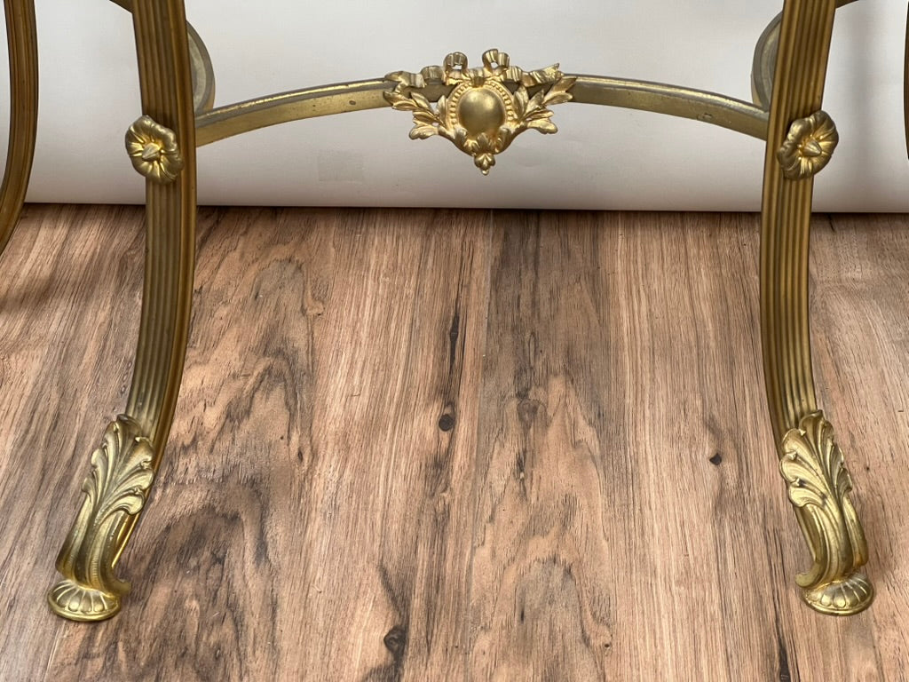 Antique Early 20th Century Louis XV Style Brass and Marble Demilune Table