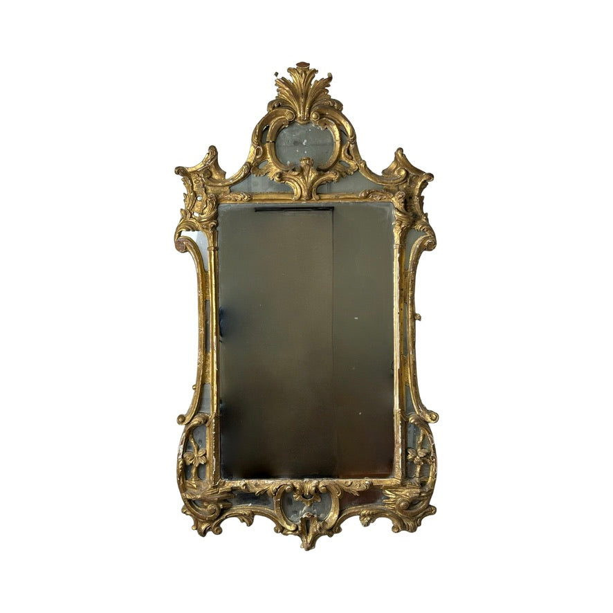 Antique Late 18th Century Italian Baroque Gilt Gesso Wall Mirror with Mirrored Openwork