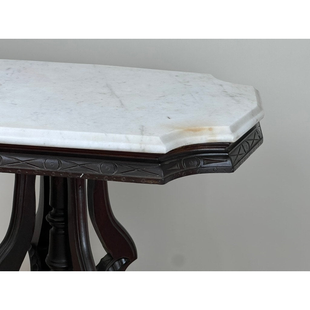 Antique Victorian Walnut Marble Top Stand c. 1890
